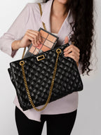 Women black textured office bag