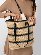 Women cream black jute textured fashion bag