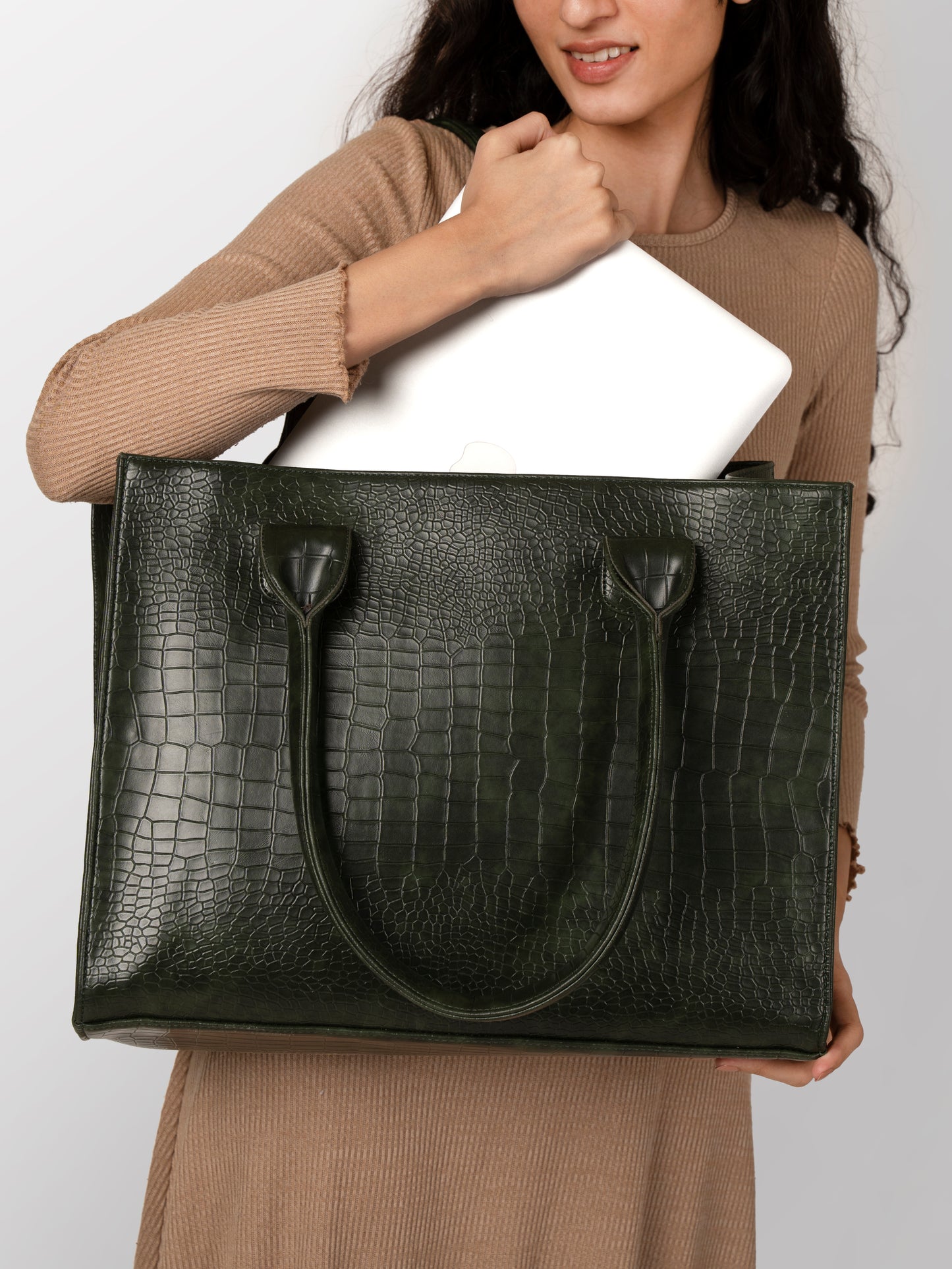 Women black textured office bag