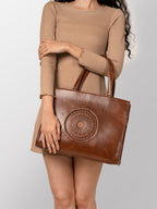 Women brown textured office bag