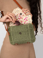 Olive green jute women outing bag