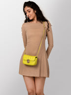 Women textured lime sling bag