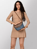 Women blue & brown printed fashion bag