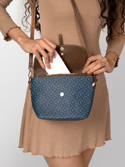 Women blue & brown printed fashion bag