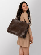 Women black solid textured office bag