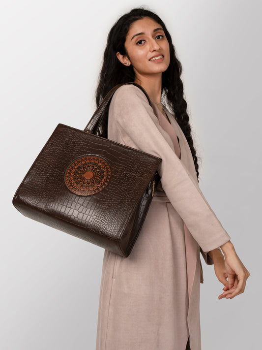 Women coffee brown textured office bag