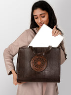 Women coffee brown textured office bag