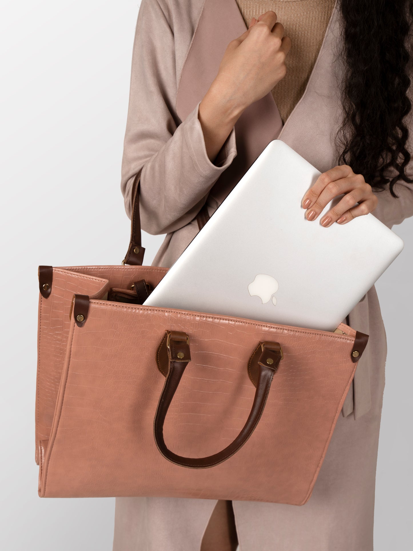 Women brown textured shoulder twin office bag