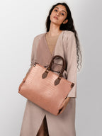 Women brown textured shoulder twin office bag