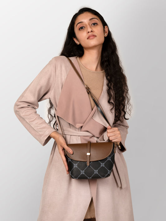 Women black & brown printed fashion bag