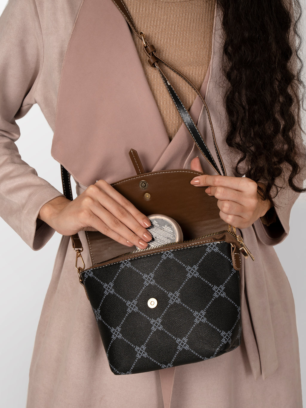 Women black & brown printed fashion bag