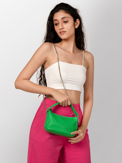 Green textured women sling bag