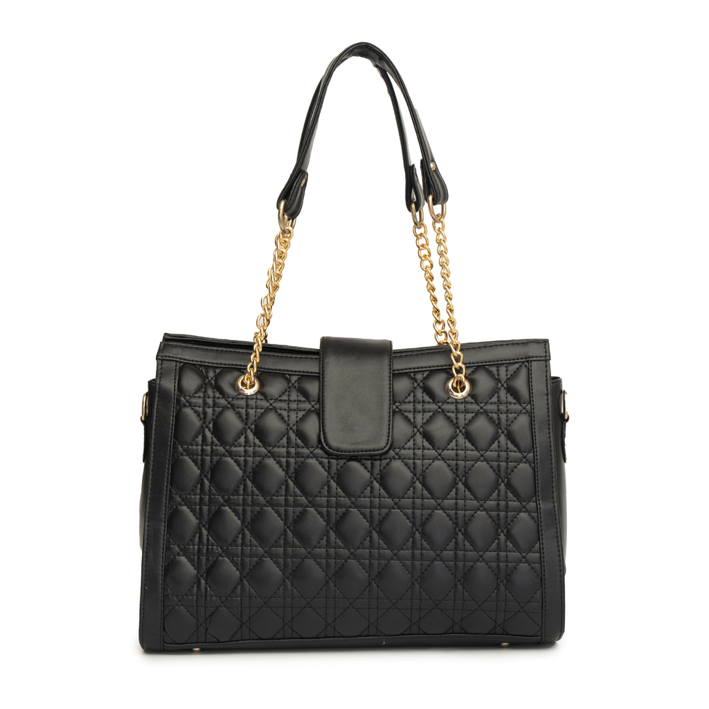 Women black textured office & fashion bag