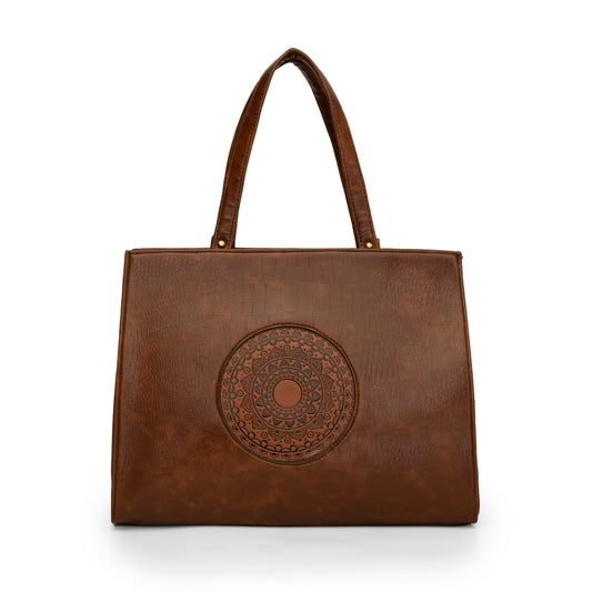 Women brown textured office bag