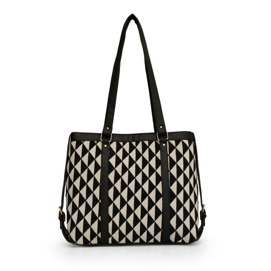 Black & white Women matrix textured office bag