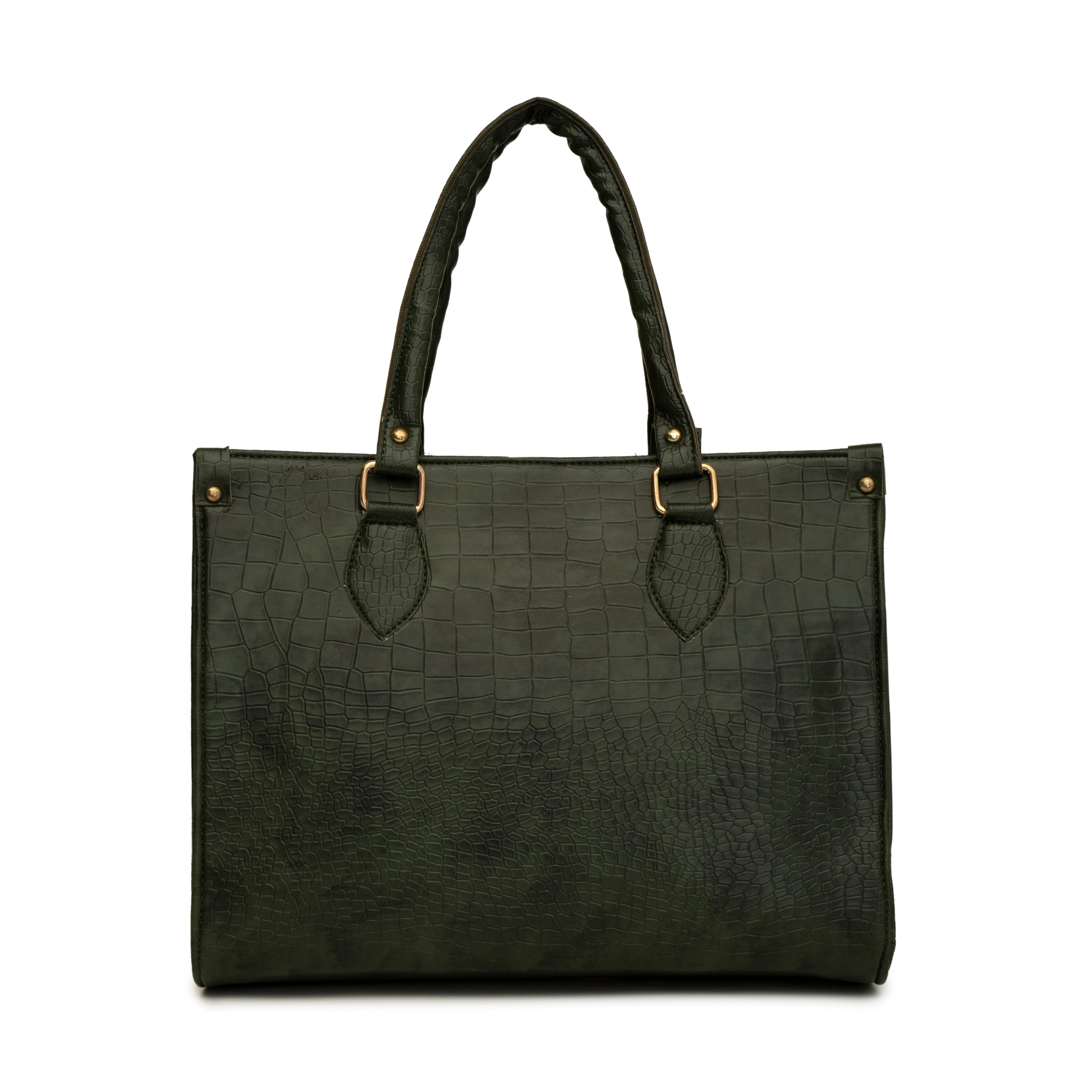 Women dark green solid textured office bag