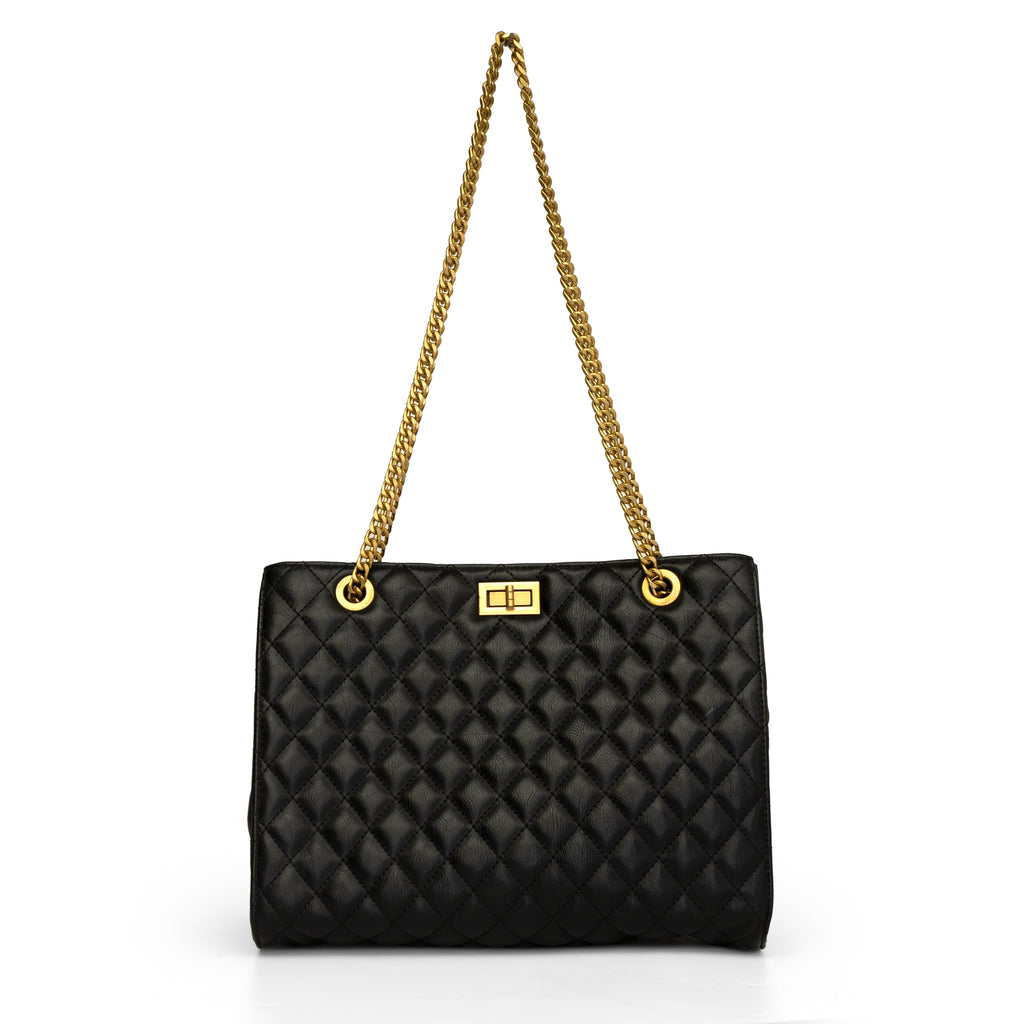 Women black textured office bag