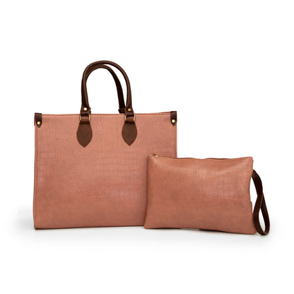 Women brown textured shoulder twin office bag
