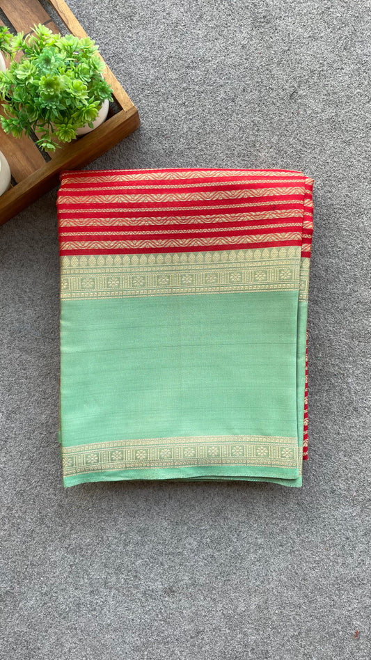 Red & green cotton silk saree with blouse