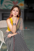 Black & white matrix chiffon saree with chess blouse