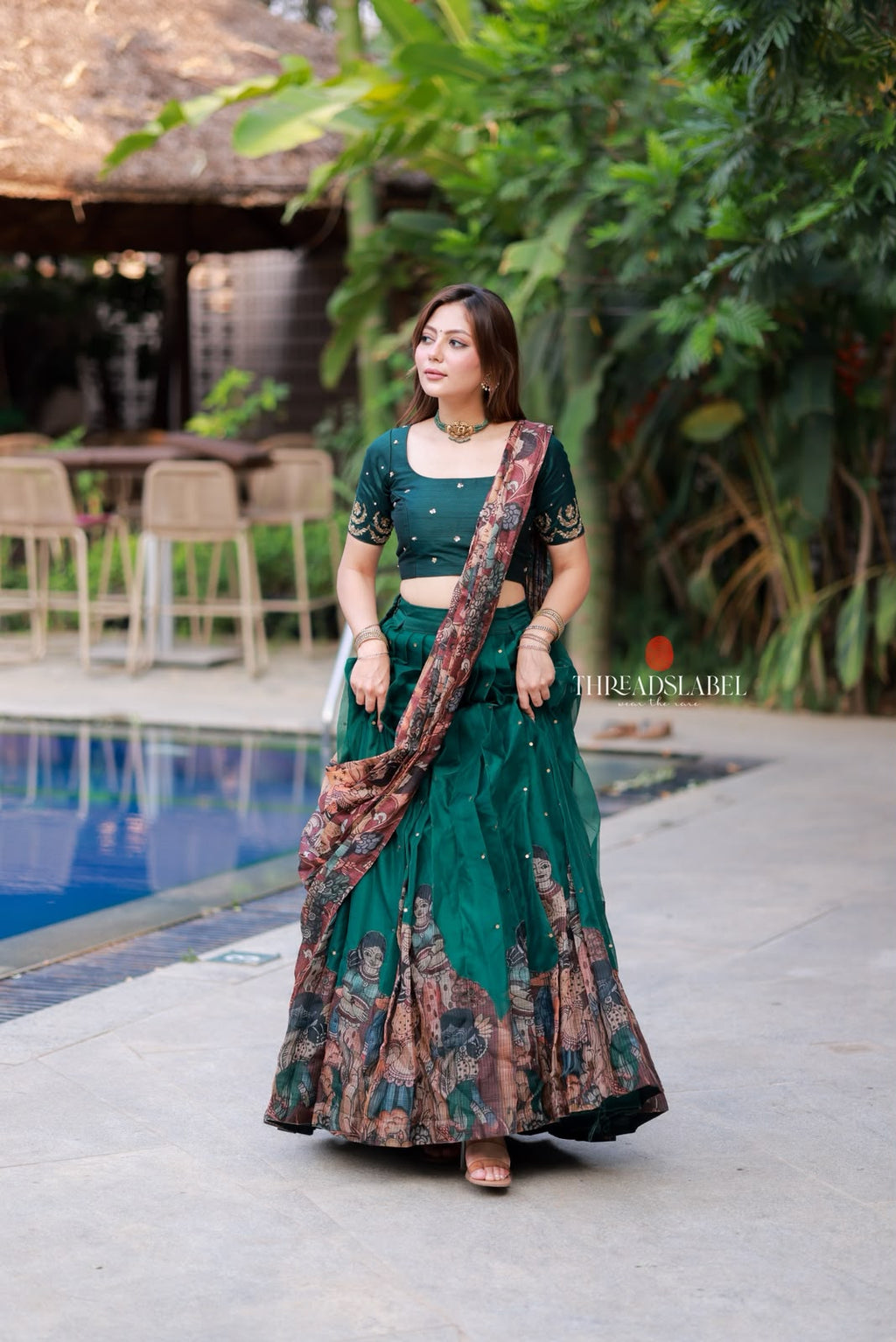 Green kalamkari handwork lehenga