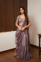 Lavender tissue handmade lehenga with blouse