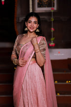 Pink marble silk lehenga with handwork blouse