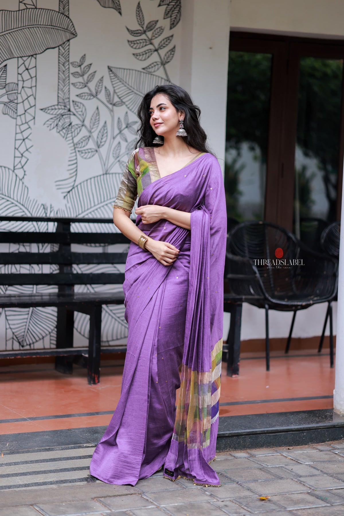 Purple Marble Saree with Handwork Blouse