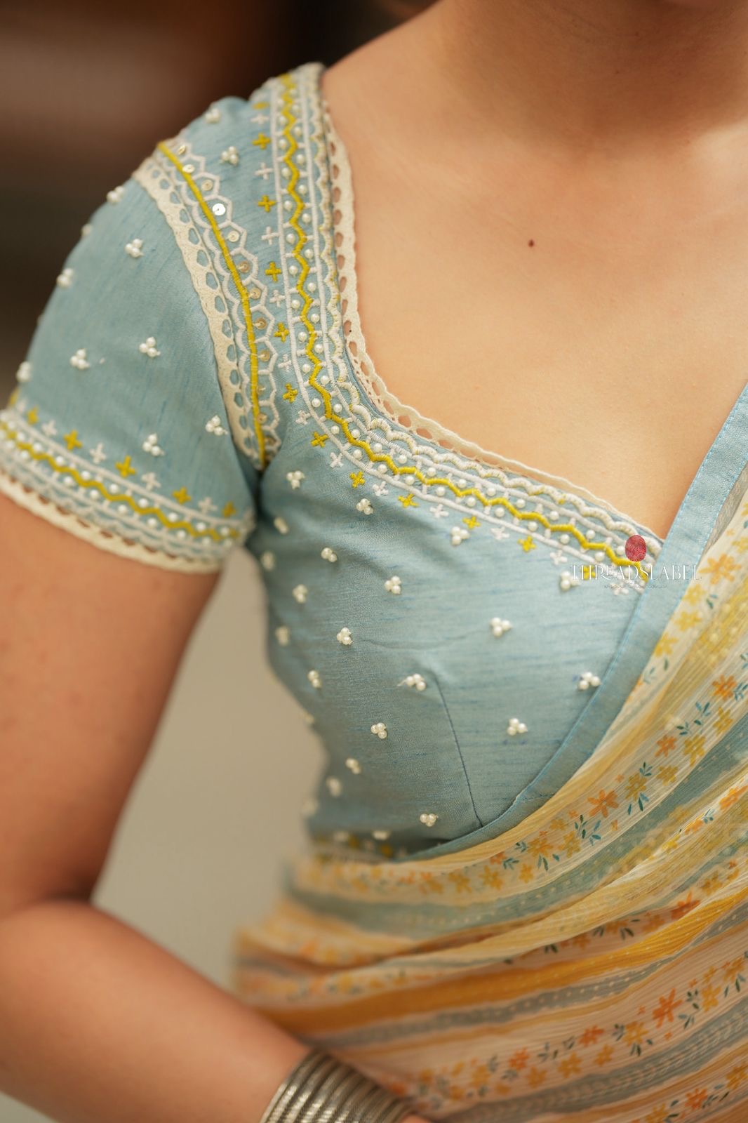 Dusty blue heavy hand work blouse (only blouse)