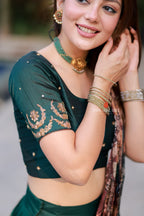 Green kalamkari handwork lehenga