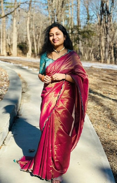Blue tissue banarasi hand worked blouse (Only blouse)