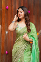 Multi Green Mul Chanderi Saree with Handwork Blouse