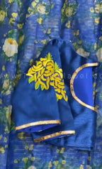 Blue Silk Blouse with Threaded Floral hand work