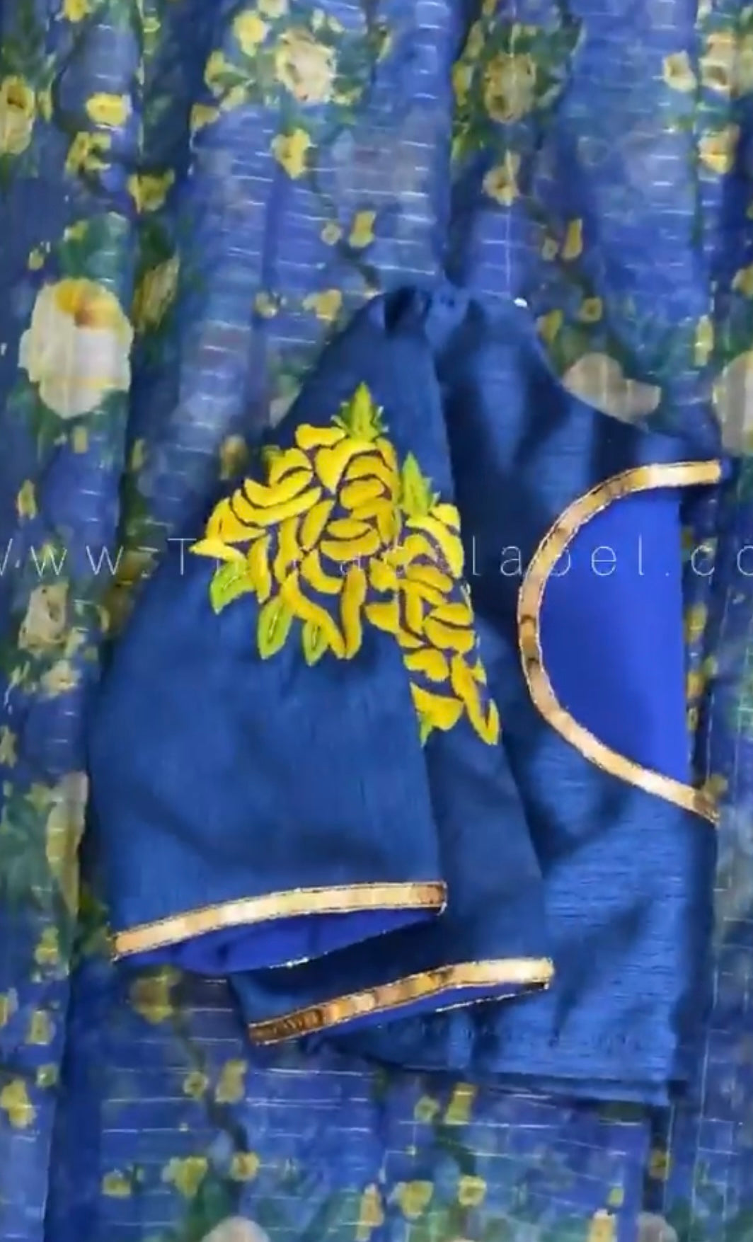 Blue Silk Blouse with Threaded Floral hand work