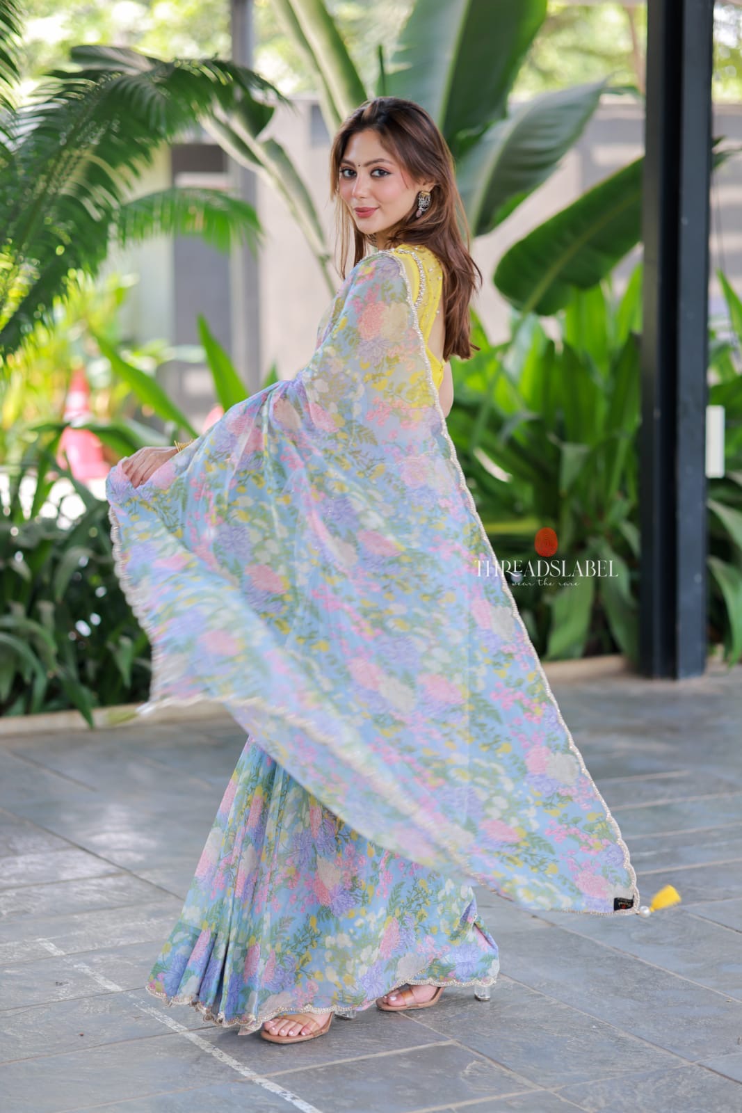 Light Blue chiffon saree with hand work blouse