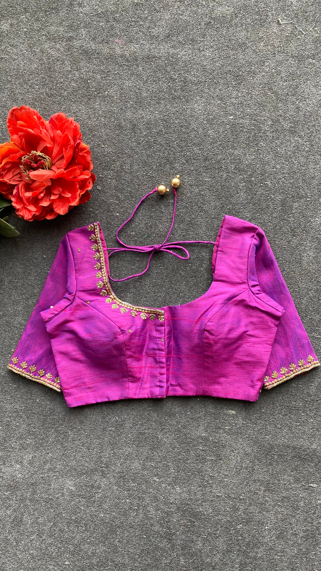 Magenta silk heavy hand worked blouse