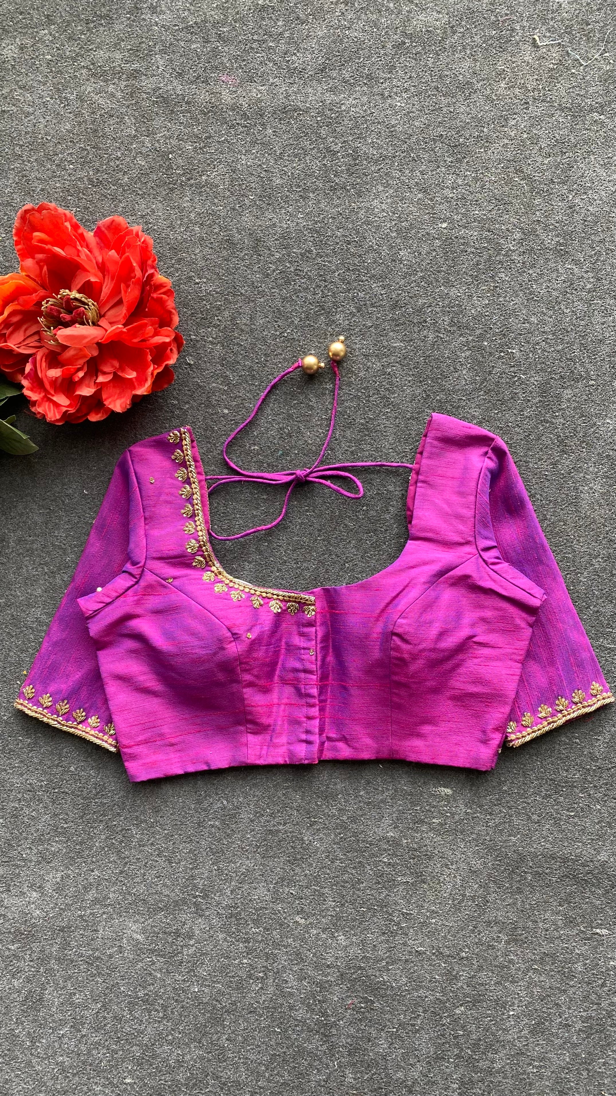 Magenta silk heavy hand worked blouse