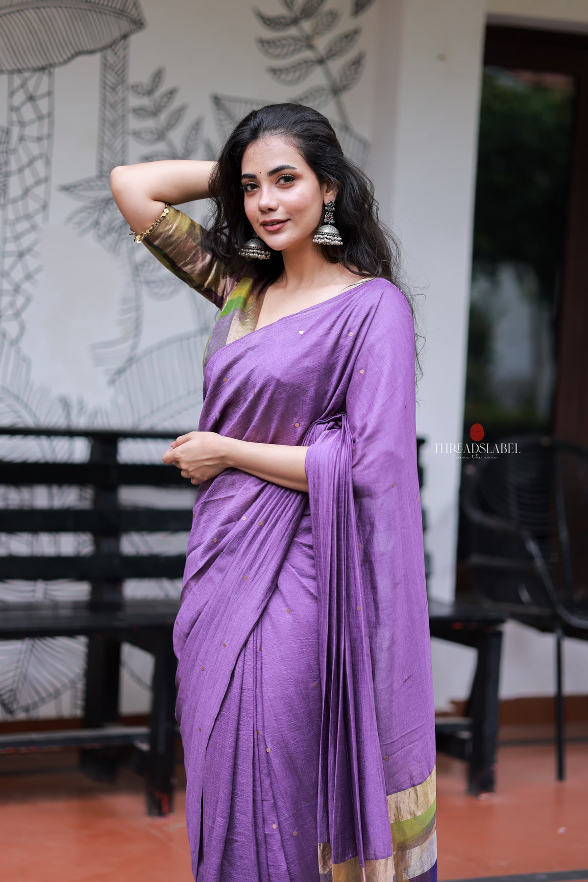 Purple Marble Saree with Handwork Blouse