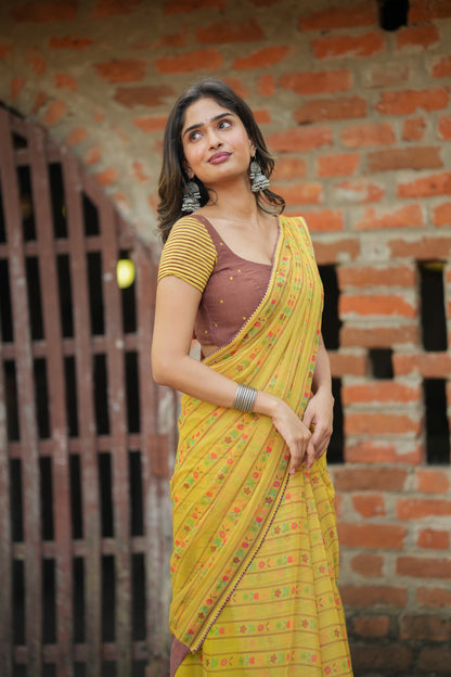 Brown cotton intricate hand work blouse (only blouse)