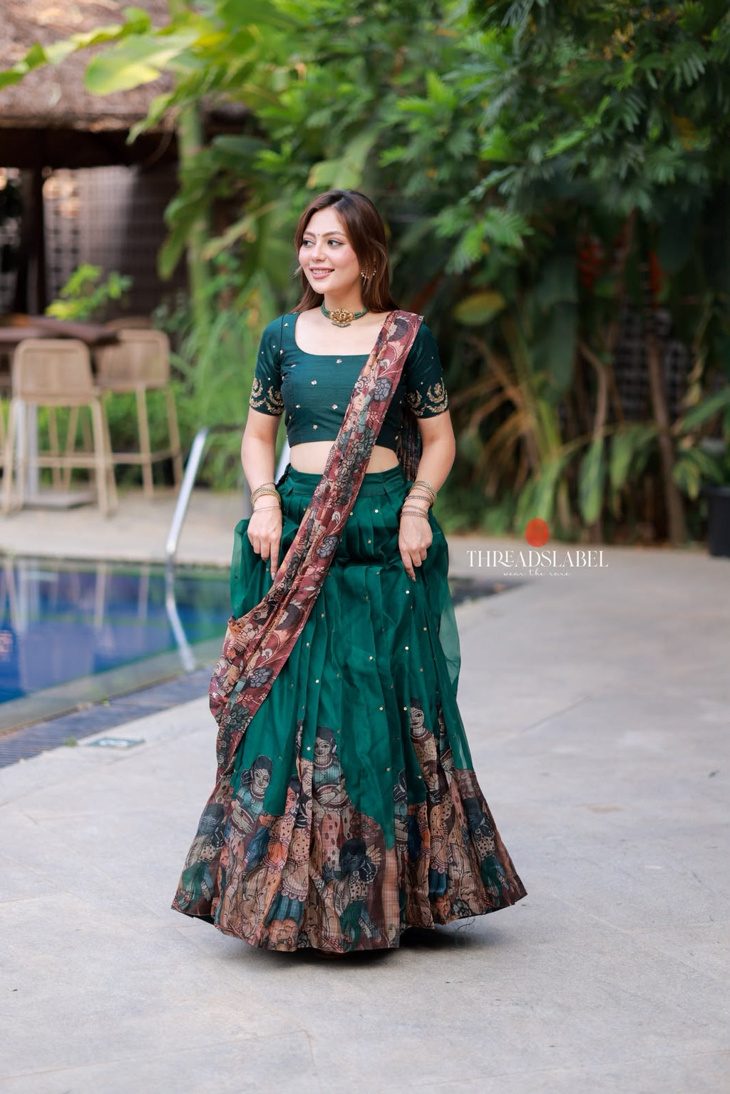 Green kalamkari handwork lehenga