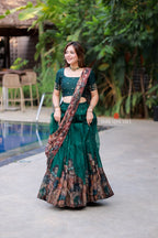 Green kalamkari handwork lehenga