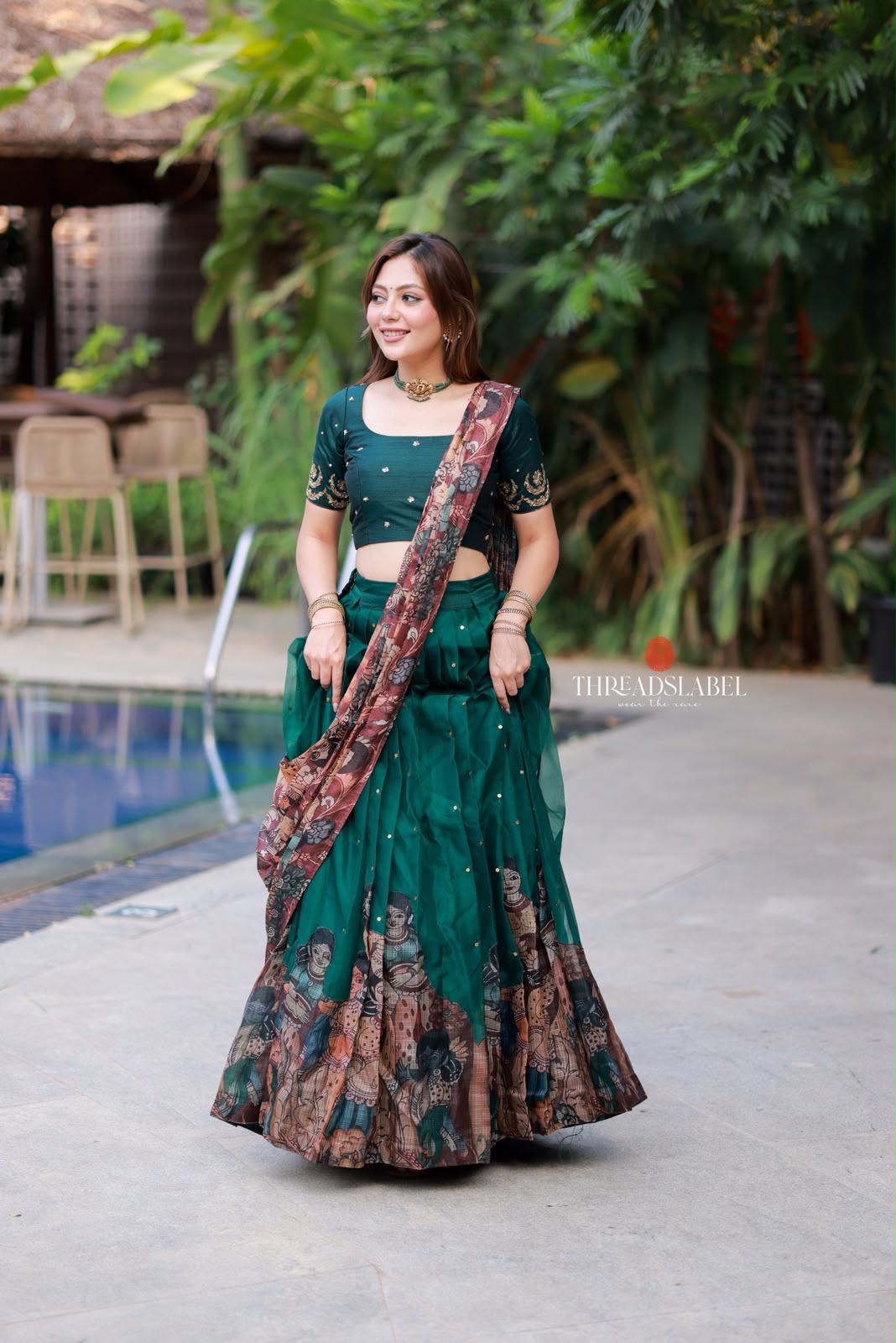 Green kalamkari handwork lehenga