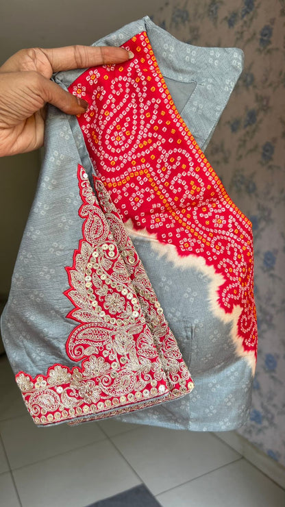 Grey banarasi saree with heavy embroidery blouse