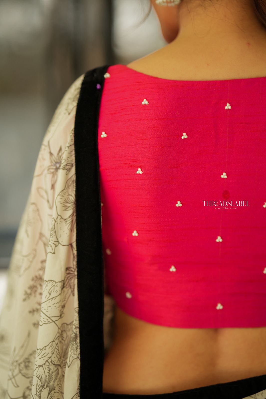 Pink silk pearl handwork blouse (only blouse)