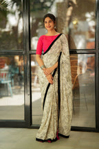 Half white mul cotton kalamkari saree with handwork blouse