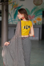 Black & white matrix chiffon saree with chess blouse