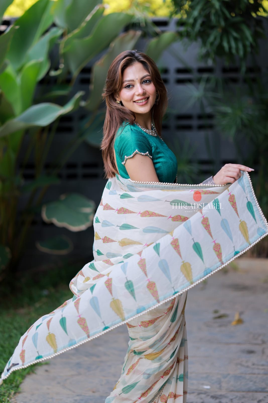Rama green Jewel neck hand work blouse (only blouse)