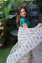 Cream chiffon paisley print saree (only saree)
