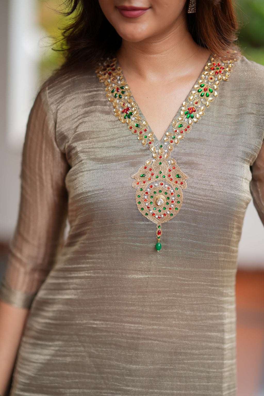 Silver tissue JEWEL NECK kurti