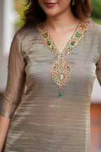 Silver tissue JEWEL NECK kurti